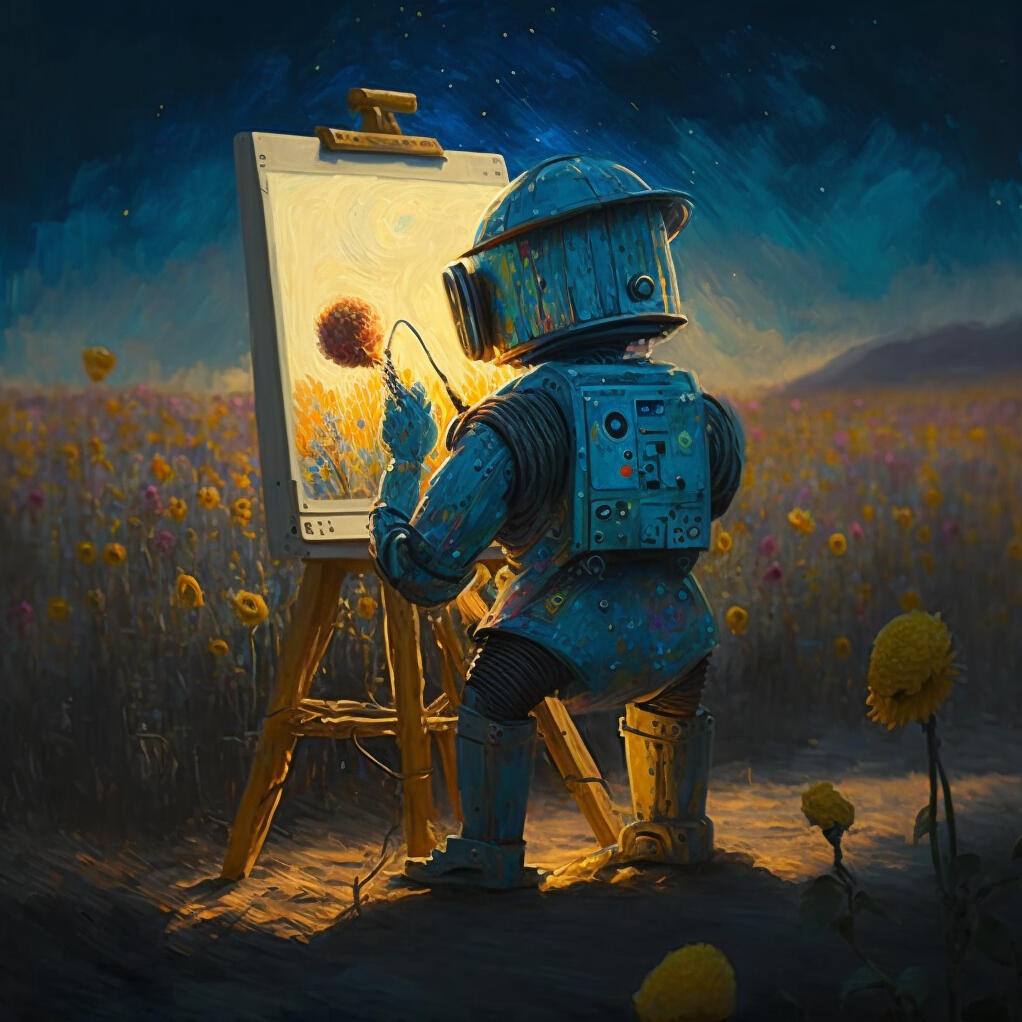 A robot painting like a human being, like Van Gogh